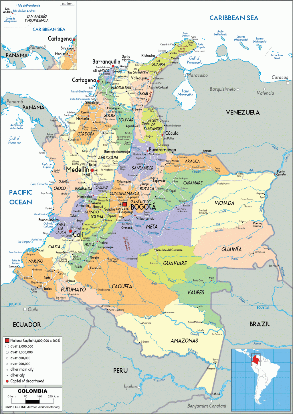 Colombia Map With Departments And Capitals In Adobe Illustrator Format