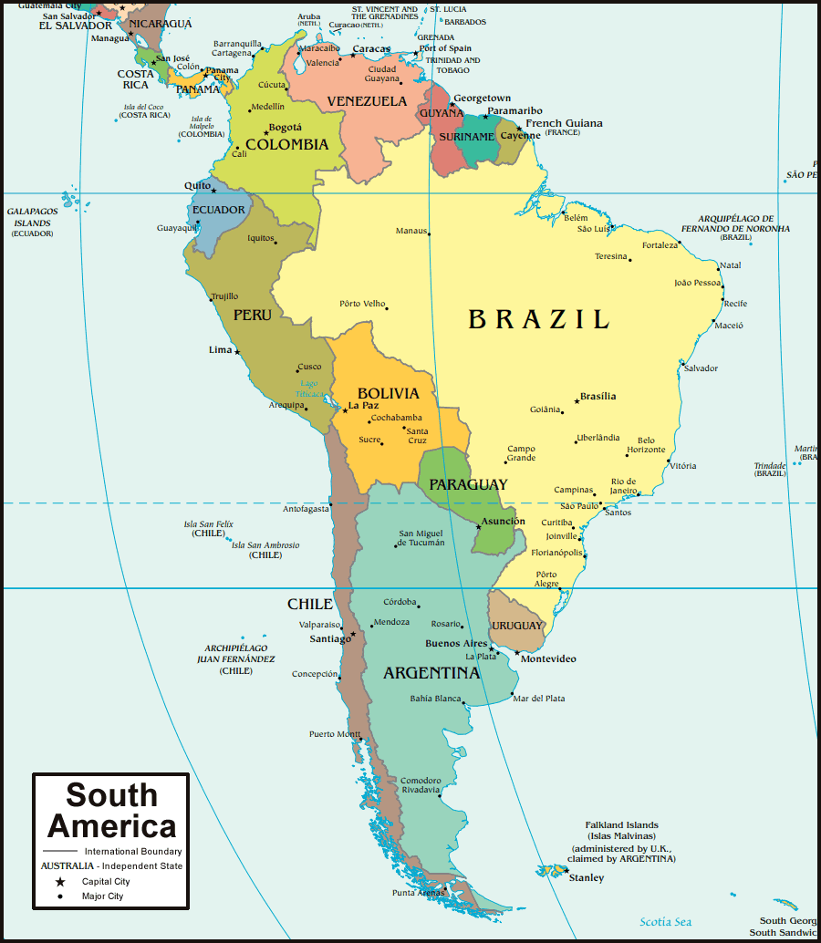 Mapa De América Del Sur Paises Y Capitales De Sudamérica Descargar E Imprimir Mapas 9068