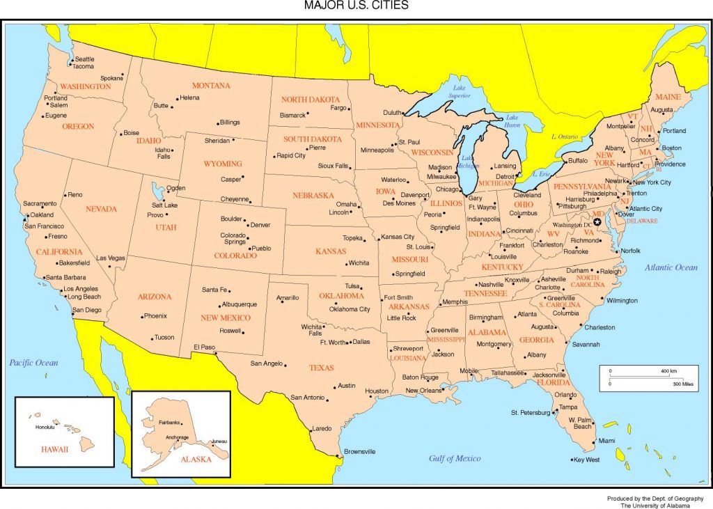 Mapa de Estados Unidos político con nombres (Estados y ...
