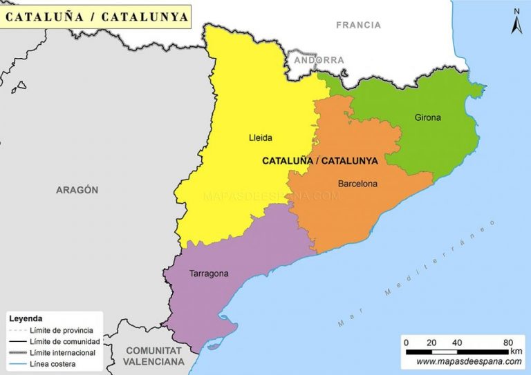 Mapa De Catalunya Provincias Municipios Turístico Y Carreteras De Catalunya España 8918