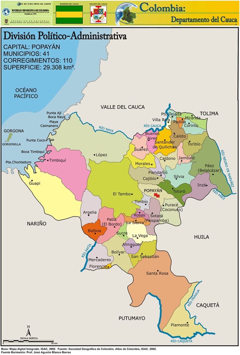 Mapa De Cauca Con Municipios Departamento De Colombia Para Descargar E Imprimir 